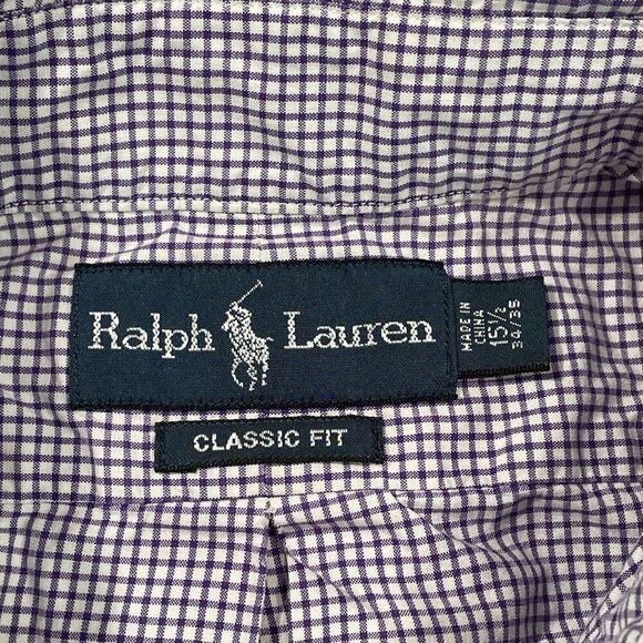 Mens Polo Ralph Lauren 15.5 34/35 Purple Check Classic Fit Long Sleeve Shirt - Picture 4 of 6